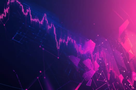 A stock chart is shown on a bold and vibrant background, highlighting significant market movements and trends. The graphic combines dynamic geometric shapes with a colorful palette.