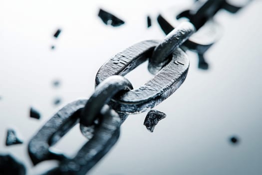 The visual representation of a broken chain highlights the fragility of financial connections, illustrating the potential harm of economic breakdowns in a minimalist design.