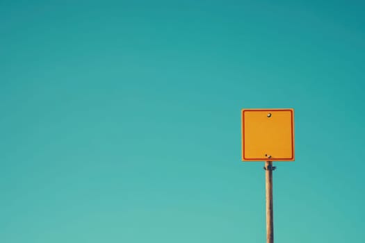 A solitary yellow border crossing sign is prominently displayed, set against a vast, clear blue sky. The scene radiates tranquility in an open space, devoid of other distractions.