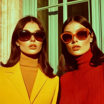 Women photographed on the street, all 70s style. AI generative