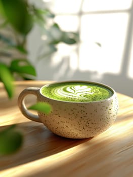 tasty Matcha Latte made from green tea. AI generative.
