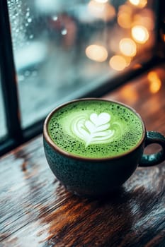 tasty Matcha Latte made from green tea. AI generative.