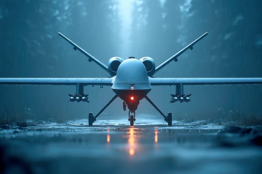 Silhouette of a modern military drone. AI generative.