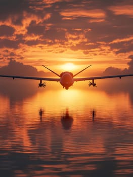 Silhouette of a modern military drone. AI generative.