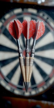 darts flying towards a circle. AI generative.