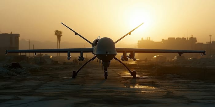 Silhouette of a modern military drone. AI generative.
