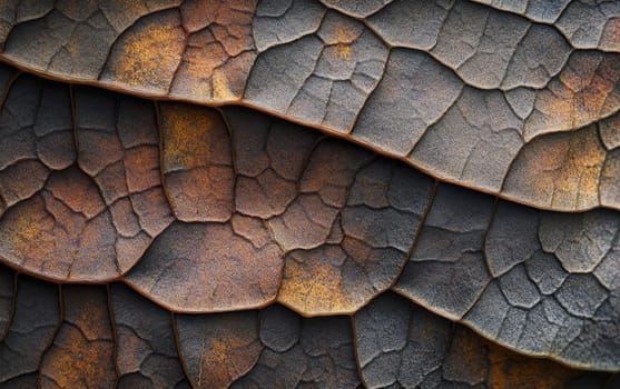 Close-up of intricate dried leaf veins forming a complex natural pattern, showcasing nature's delicate structures and textures.