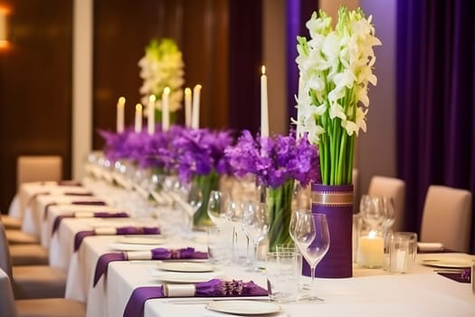 Beautiful flowers on table in wedding day. Neural network AI generated art