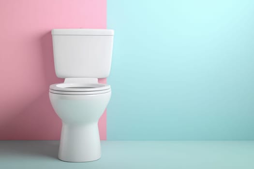 Toilet against plain pastel color background, minimalist design, copy space, AI Generated