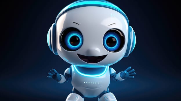 Cute robot friendly digital assistant character with glowing blue lights, AI generated