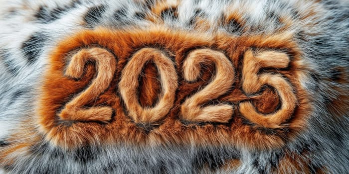 2025 made of furry leopard print like texture, concept new year, AI generated
