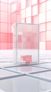 Abstract pastel pink geometric shapes with white sphere and blocks background, AI Generated