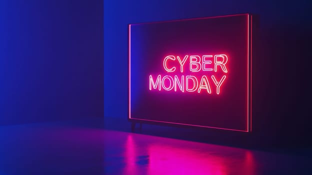 Neon sign with cyber monday text, online shopping concept, AI Generated