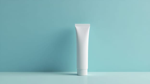 White cosmetic tube mockup on color background, minimalist display concept, AI Generated