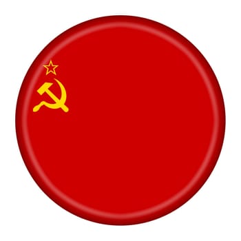 A USSR flag button illustration with clipping path red yellow hammer sickle CCCP