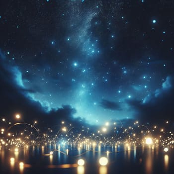 A night sky with a starry galaxy and a field of glowing lights, creating a magical and dreamy atmosphere. A high-quality photo.