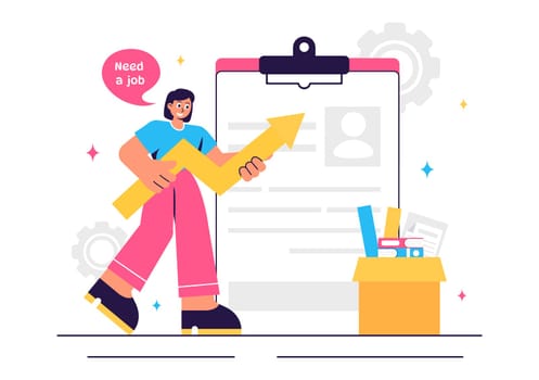 Unemployment Rate Vector Illustration featuring individuals actively searching for Jobs Amid Economic Downturns and Financial Crises in a Background