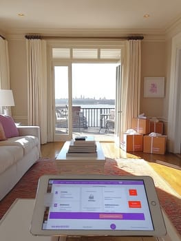 A person sitting comfortably at home makes purchases online. AI generative.