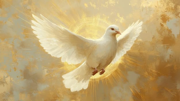 Graphic and biblical representation of the Holy Spirit in the form of a dove. AI generativ.