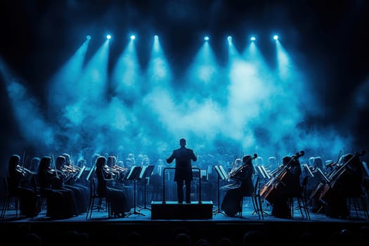 A symphony orchestra on stage . AI generative.
