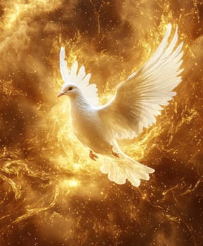 Graphic and biblical representation of the Holy Spirit in the form of a dove. AI generativ.