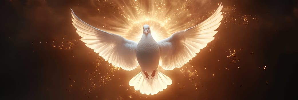Graphic and biblical representation of the Holy Spirit in the form of a dove. AI generativ.