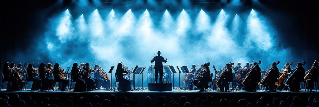A symphony orchestra on stage . AI generative.