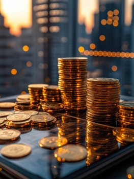 Coin Stack Financial profitability and cost optimization. AI generative.