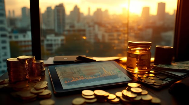 Coin Stack Financial profitability and cost optimization. AI generative.