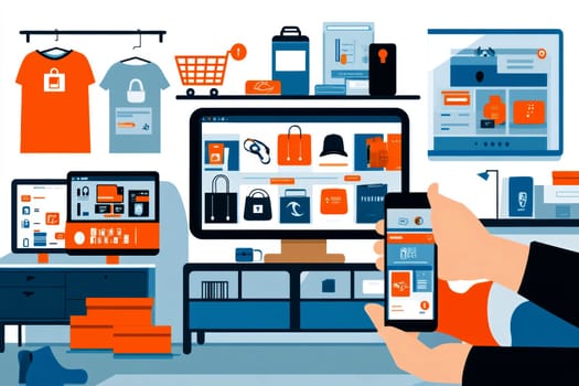 A person sitting comfortably at home makes purchases online. AI generative.
