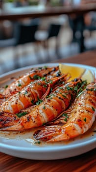jumbo prawns in butter and garlic sauce. AI generative.