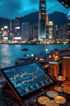 Coin Stack Financial profitability and cost optimization. AI generative.