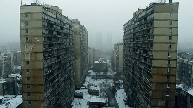 Eastern European apartment blocks. AI generative.