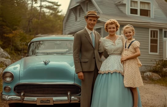 Vintage photo of an American family from the 1940s, 1950s