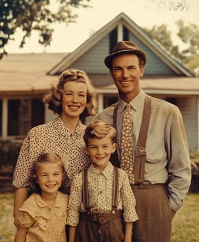 Vintage photo of an American family from the 1940s, 1950s