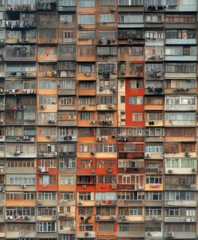 Eastern European apartment blocks. AI generative.