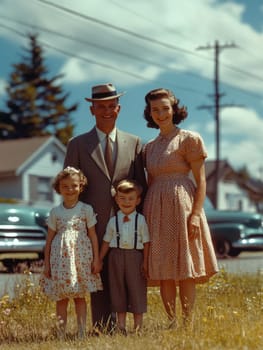 Vintage photo of an American family from the 1940s, 1950s
