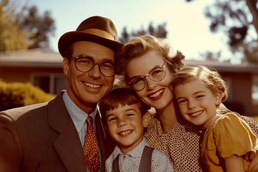 Vintage photo of an American family from the 1940s, 1950s