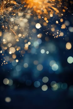 Blue and gold Abstract background and bokeh on New Year's Eve. AI generative.