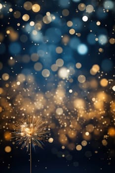 Blue and gold Abstract background and bokeh on New Year's Eve. AI generative.