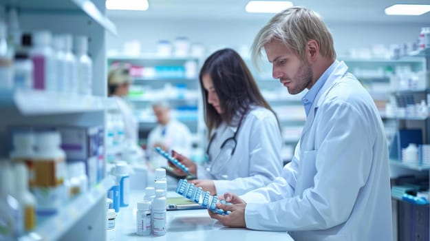 Industrial production of pharmaceuticals. AI generative.