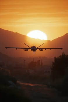 Silhouette of a modern military drone. AI generative.