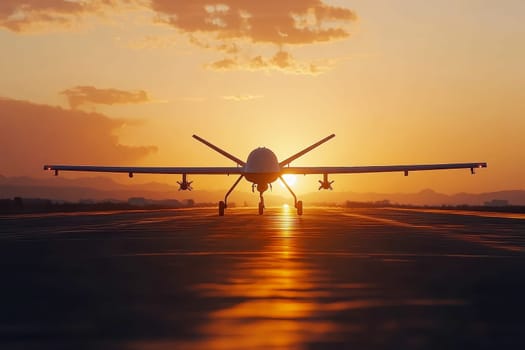 Silhouette of a modern military drone. AI generative.