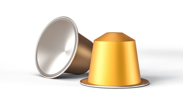 Two 3d coffee espresso capsules on white background