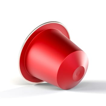 Single red espresso coffee capsule on  white background 3d