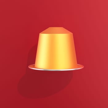Golden coffee capsule  casting  shadow on  red background 3d