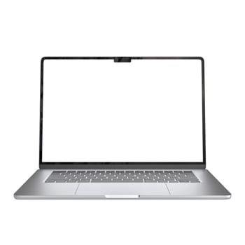 Modern laptop computer showing blank screen for copy space 3d