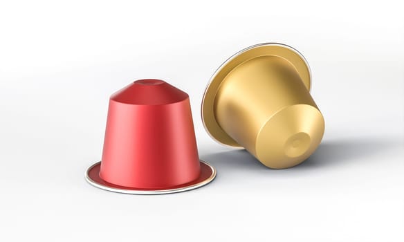red and gold coffee capsules isolated  white background, 3d