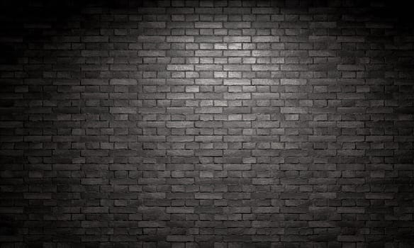 Spotlight shining  black brick wall,  dramatic background 3d