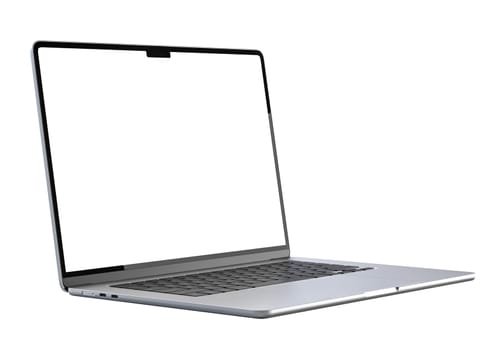 laptop computer showing blank screen isolated on white background 3d